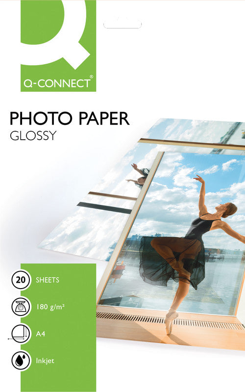 Q-CONNECT Fotopapier – glänzend, A4, 180 g/m², 20 Blatt, einseitig – für Inkjetdrucker