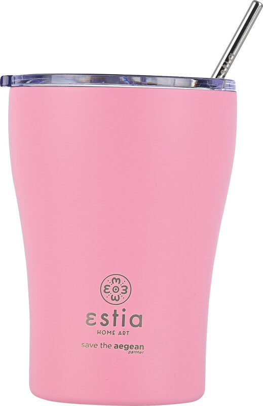 Estia Thermobecher 350 ml – Doppelwandig 6 h heiss / 12 h kalt, Edelstahl, Druckknopfdeckel, Blossom Rose