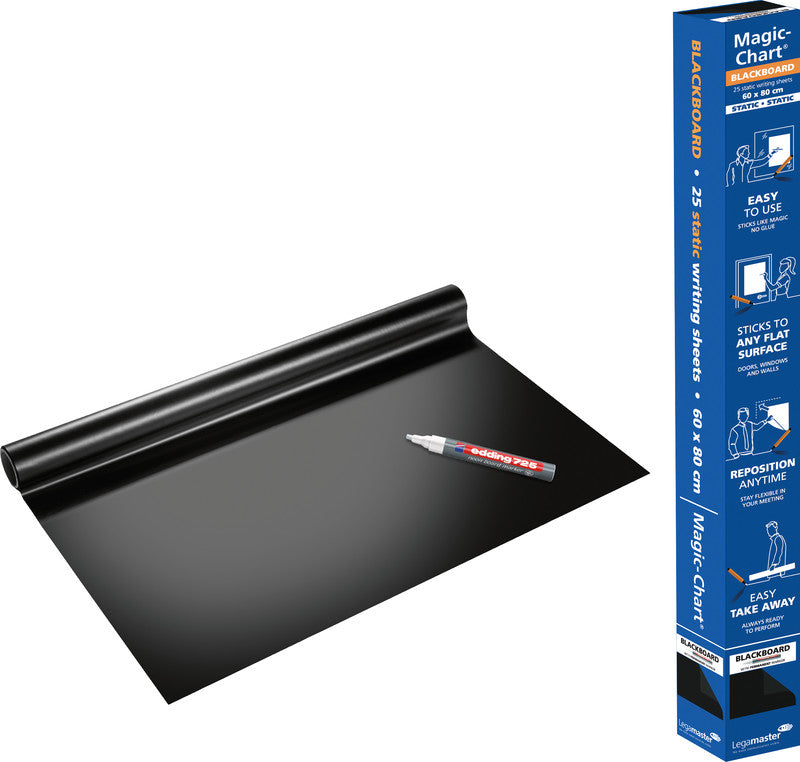 Legamaster Tafelfolie Bogen – Schwarz, selbstklebend, 600 × 800 mm, 25 Bogen