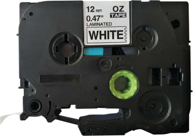 Schriftband – Schwarz auf Weiss – 12 mm × 8 m, laminiert