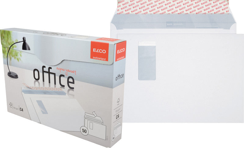 Elco Couvert C4, Fenster rechts, Haftklebung, hochweiss, 120 g/m², mit Innendruck – 50 Stk.