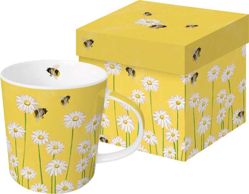 Ppd Gelbe Bienen und Blumen Tasse – 0,40 l, Porzellan (New Bone China), mehrfarbig