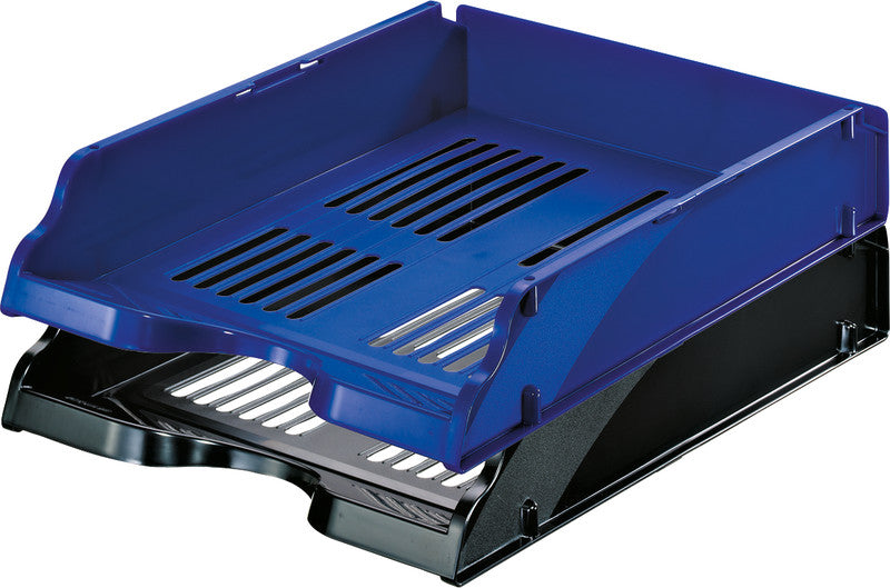 Esselte Briefkorb – mit Griffausschnitt, mit Beschriftungsfeld, glänzend, blau, B 260 × H 76 × T 336 mm