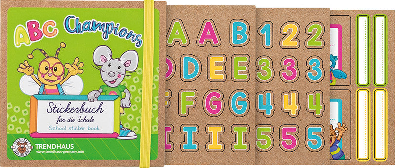 Trendhaus Stickerbuch ABC Champions – 110 × 110 mm – sortiert – 8 Blätter, 150 Etiketten
