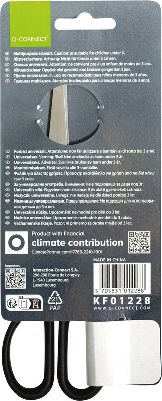 Q-CONNECT Universalschere – Edelstahl, für Rechts- und Linkshänder, abgerundete Spitzen, Kunststoff, Schwarz