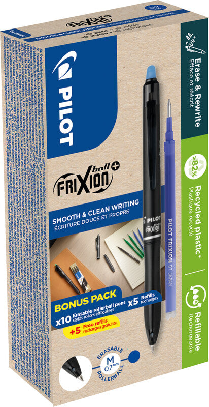 Pilot FriXion Ball+ – radierbares Tintenroller-Set mit Kappe, 0,7 mm, blau, für Linkshänder