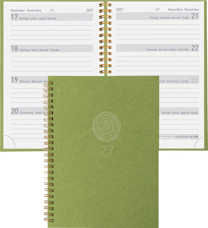 Biella Memento Agenda – 1 Woche/2 Seiten, Wire-O, 10,1 × 14,2 cm, 2027, Natural