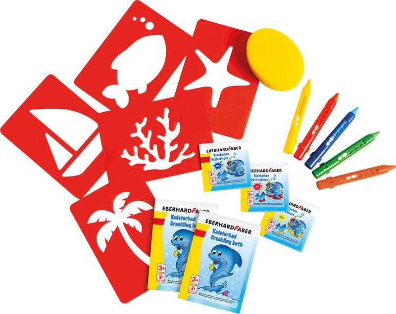 Eberhard Faber Mini Kids – Badkreiden – Set, inkl. Schablonen & Schwamm, für Glas, Spiegel & Badewanne