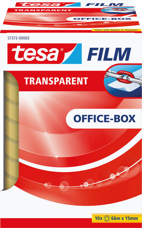 TESA Büro-Klebeband – permanent, klar, Kunststoff, 15 mm × 66 m, Kern Ø 76 mm
