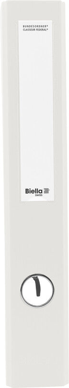 Biella Ordner – A4 hoch – 2-Ring Hebelmechanik, Rücken 40 mm – weiss, Griffloch, Raumsparösen