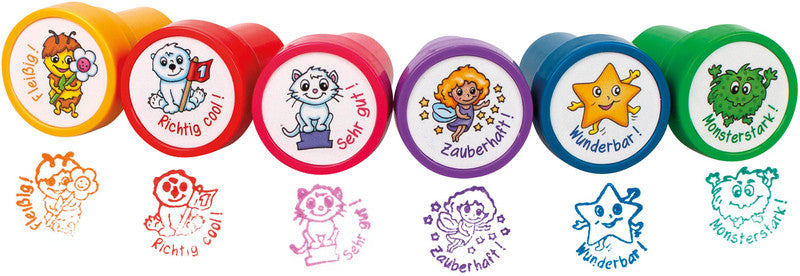 Trendhaus Lehrerstempel-Set Monsterstark und Zauberhaft – 12er-Set, selbstfärbend, Kunststoff, Ø 26 mm