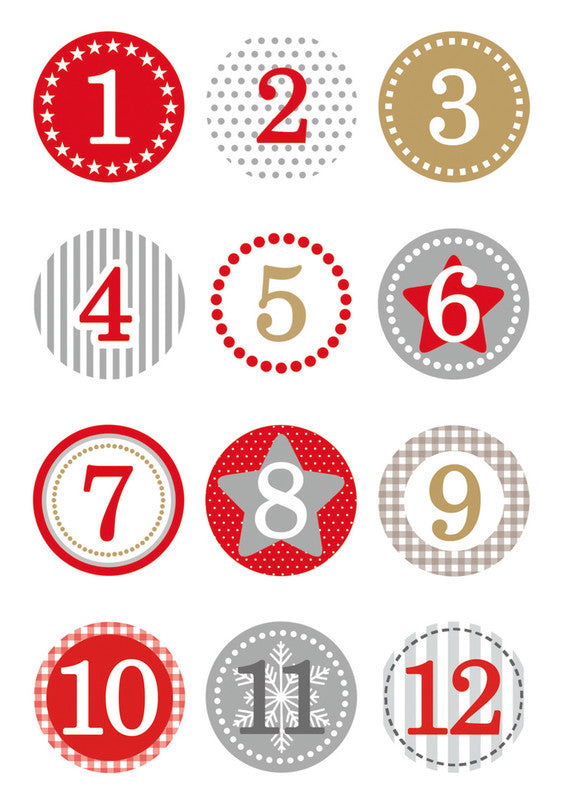 HERMA Schmucketiketten, Dekor Weihnachten (Adventskalender 1–24) – 84 × 120 mm – mehrfarbig – 2 Blätter