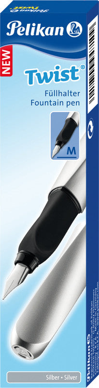 Pelikan Twist – Federspitze M – für Rechts- & Linkshänder – Silber, Blau – Patronen