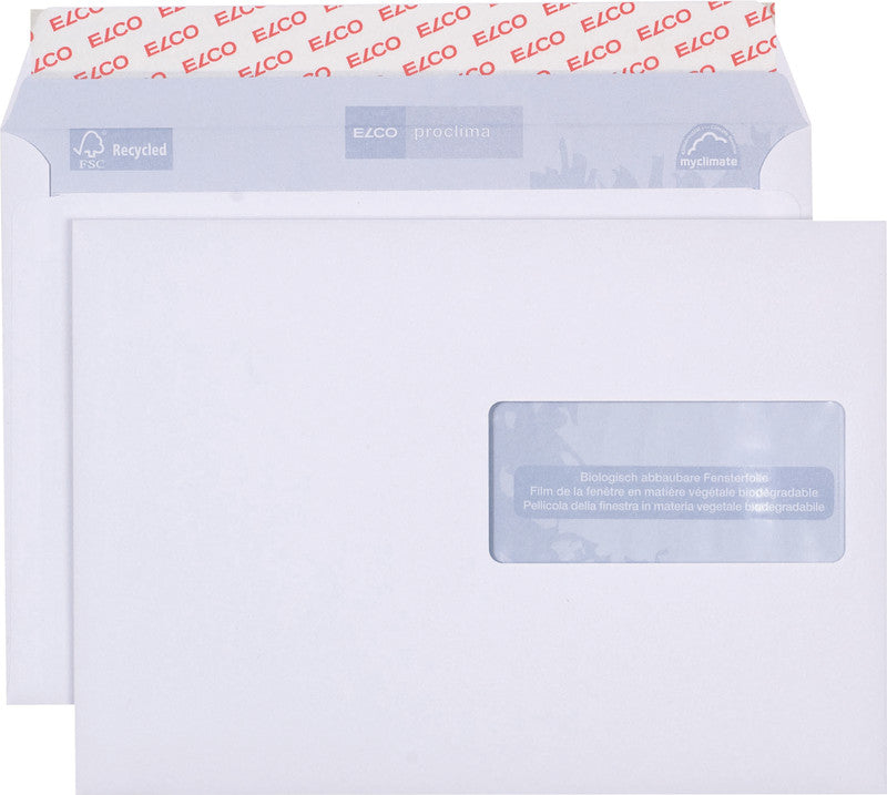 Elco Couvert C5 (229 × 162 mm), mit Fenster, haftklebend (Optifix), weiss, 100 g/m² – 500 Stk.