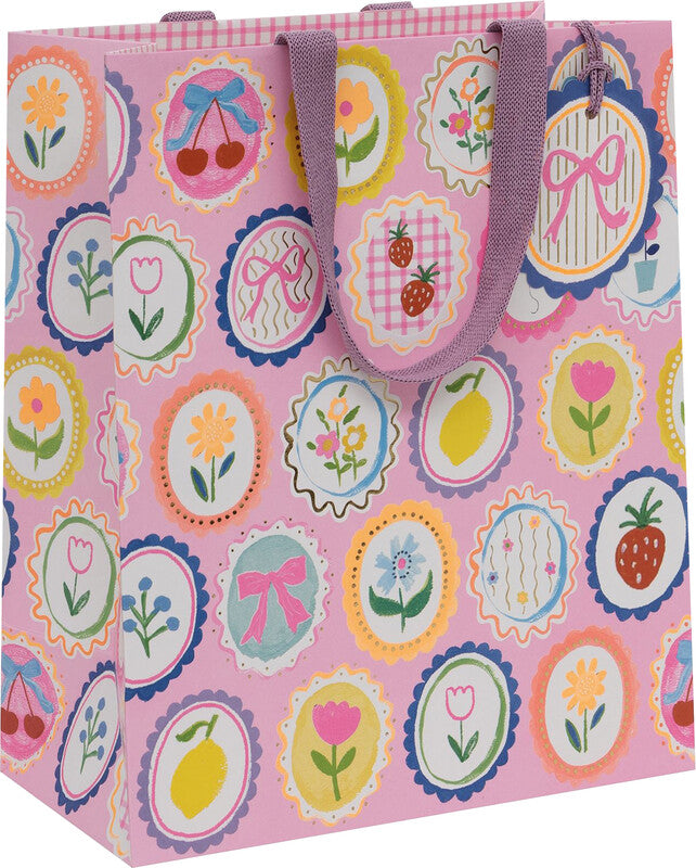 Glick Geschenktasche 'Cameo Cutie' – 26 × 13,5 × 31,5 cm, Papier, mit Stoffband, Folienprägung, mehrfarbig