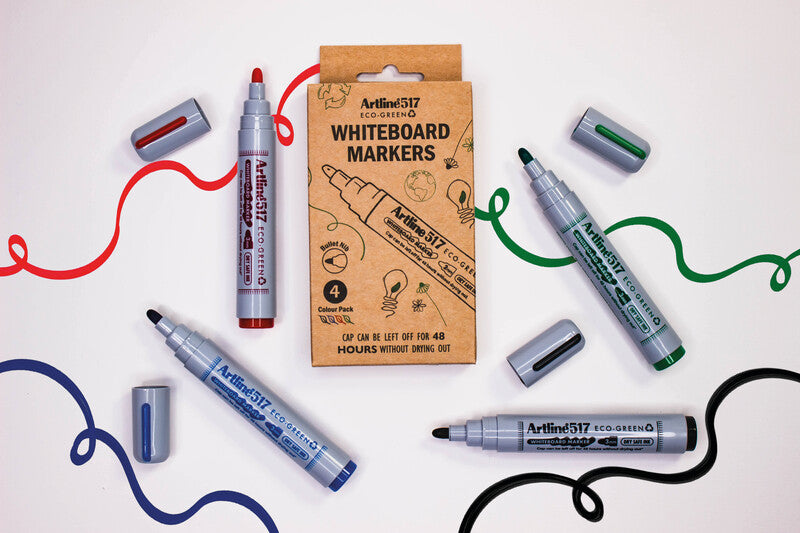 Artline Whiteboard-Marker Eco-Green EK517 – Rundspitze 3 mm – Sortiert – 4er-Set – Trocken abwischbar
