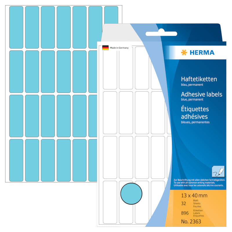 HERMA Schuletiketten – 13 × 40 mm, Abgerundete Ecken, 896 Stk, 32 Bogen, Papier, Permanent Haftend