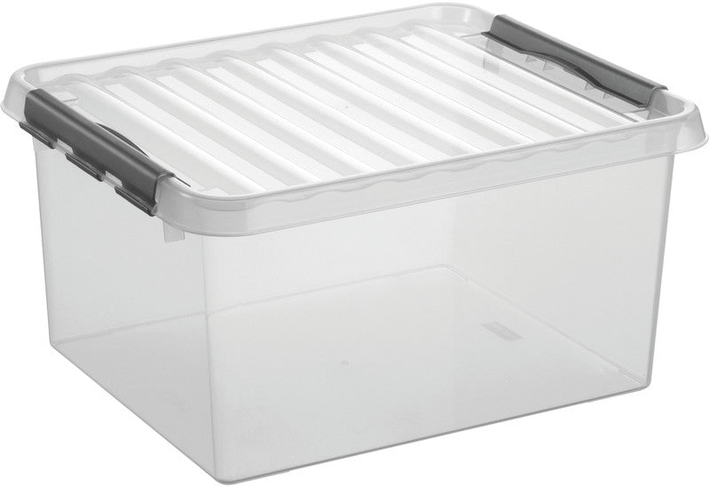 Helit die q-line Aufbewahrungsbox 36 l – mit Clipdeckel, stapelbar, 500 × 260 × 400 mm, transparent, Kunststoff