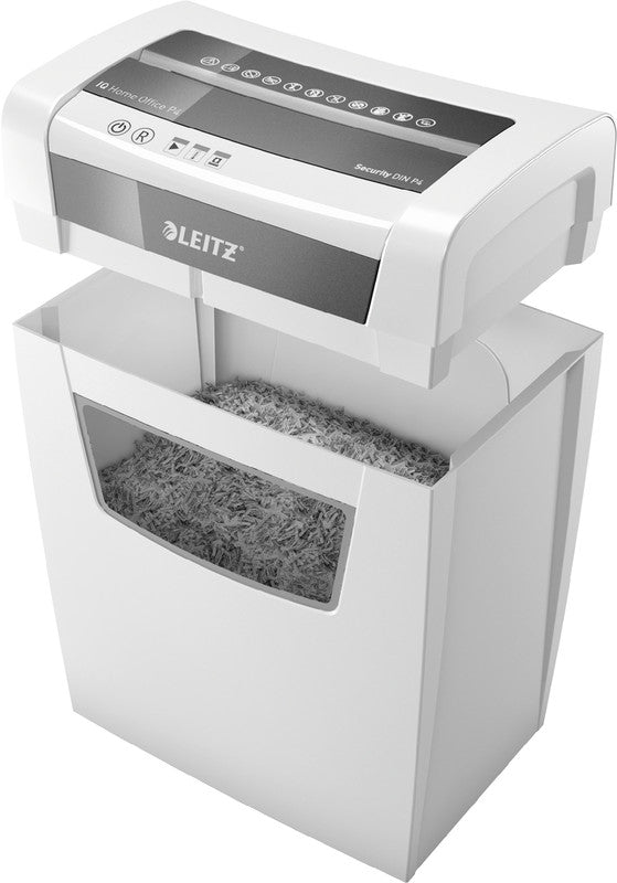 Leitz IQ Home Office – Aktenvernichter, DIN P-4, Partikelschnitt 4 × 28 mm, 10 Blatt, 23 l, A4