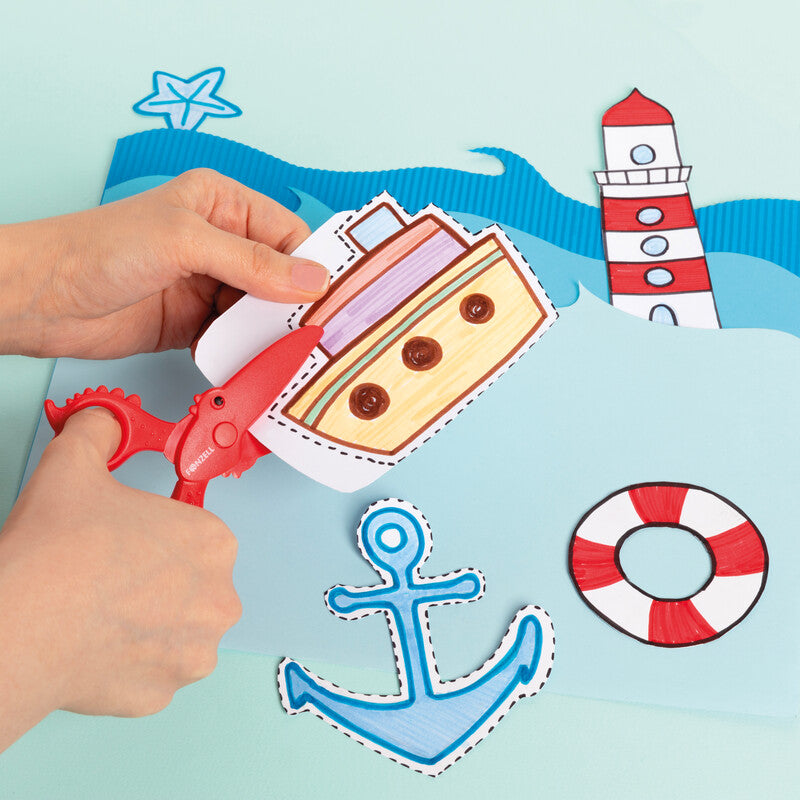Fonzell Kinderschere – 11,5 cm, Kunststoff, für Rechts- und Linkshänder, abgerundet, Rot
