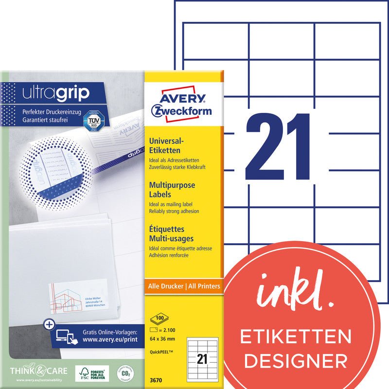 Avery Druckeretiketten, Weiss