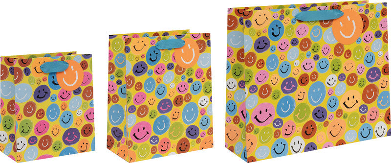 Glick Geschenktasche 'Smiley Faces' – 26 × 13,5 × 31,5 cm, Papier, mit Satinband, mehrfarbig, Folienprägung