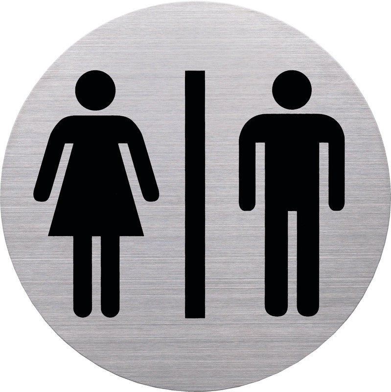 Helit Piktogramm WC Damen/Herren, mehrsprachig – Ø 115 mm, Edelstahl, silber, selbstklebend, 1 Stk.