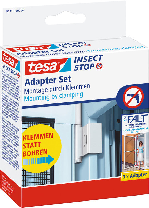 tesa Klemmadapter-Set – für Fliegengitter, faltbar, Tür – 3er-Set – Weiss