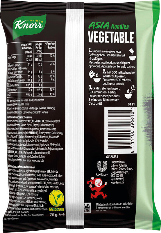 Knorr Asia Noodles Instant-Nudeln – Gemüse – 70 g