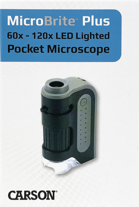 Carson MicroBrite Plus Taschenmikroskop – 60–120×, LED, grau