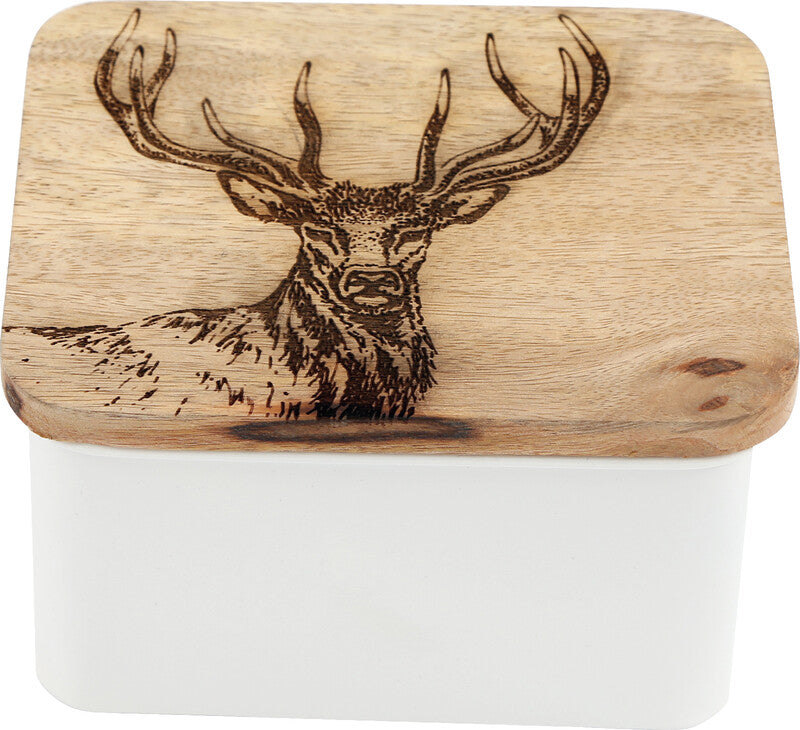 Sifcon Geschenkbox – Hirsch – mit Mangoholz-Deckel, lebensmittelecht – 140 × 110 × 80 mm