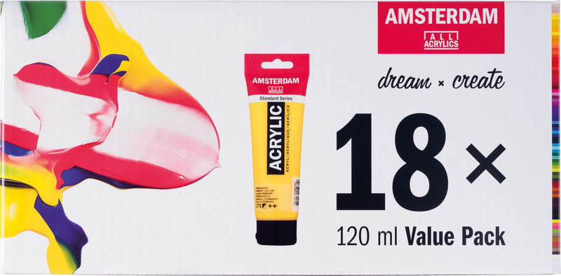Royal Talens Amsterdam – Acryl Standard – Acrylfarbe – Set – 18 Farben, sortiert, 18 × 120 ml