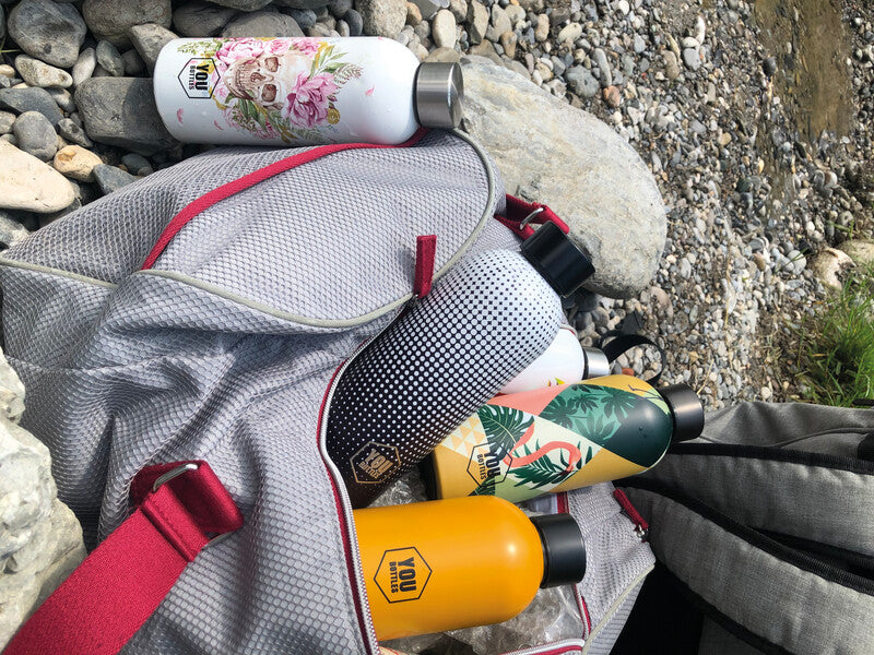 Youbottles Trinkflasche Dual – 5 dl – Edelstahl, isoliert, Schraubverschluss – Geometrisch Schwarz & Weiss