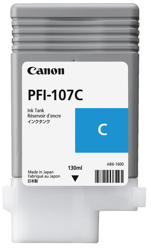 Canon Tintenpatrone PFI-107C, cyan, 130 ml – für Tintenstrahldrucker, Multifunktionsgeräte