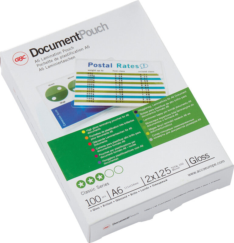 GBC Laminierfolien A6, glänzend – 125 µm, 111 × 154 mm, 100 Stk.