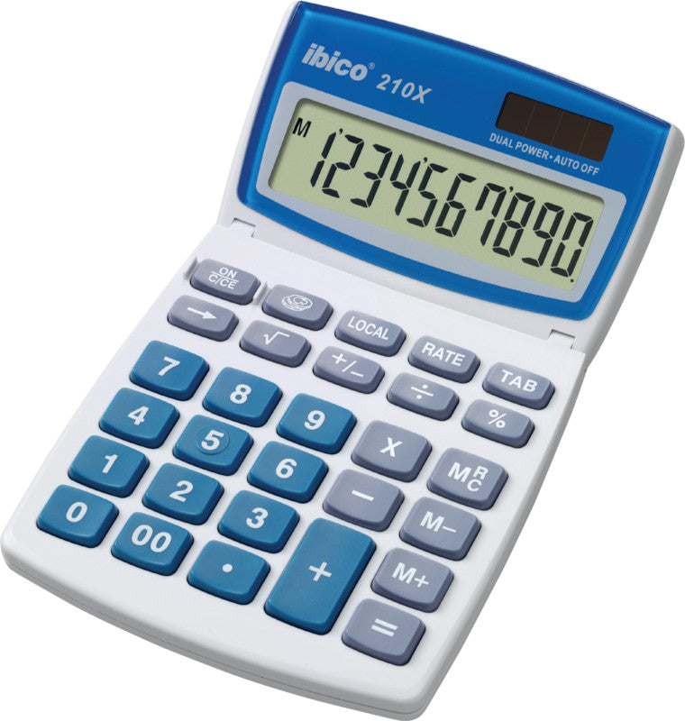 Ibico Tischrechner 210x – 10-stellig, LCD, Prozent/Währung, Solar + Batterie, 104×166×11 mm