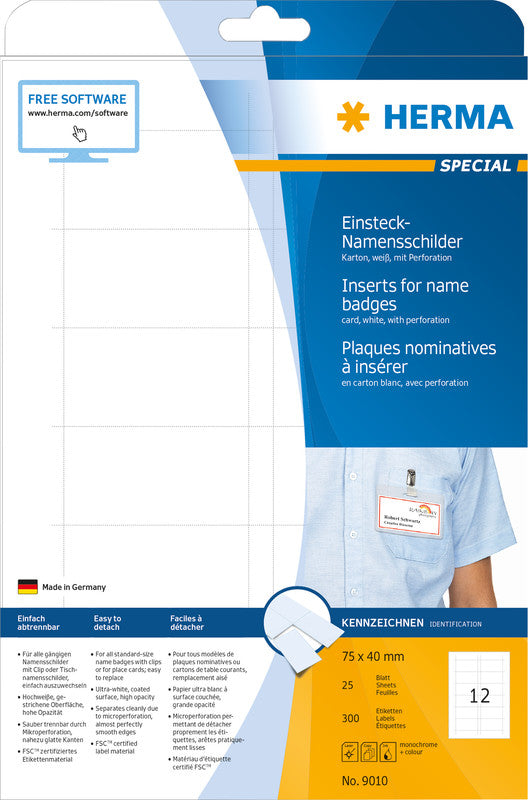 HERMA Druckkarten 75 × 40 mm, 170 g/m², weiss, Papier – für Inkjet, Laser, Kopierer – 300 Karten