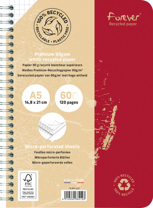 Clairefontaine Spiralheft A5, kariert, Spiralbindung, 60 Blatt, perforiert, 90 g/m² – sortiert