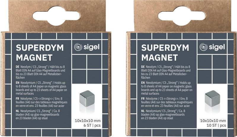 Sigel Magnetwürfel – silber – 10 × 10 × 10 mm, 6 Stück, Stahl