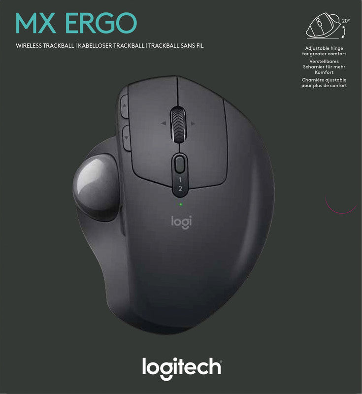 Logitech MX Ergo Ergonomische Maus – kabellos, Bluetooth + 2,4 GHz, für Rechtshänder, schwarz