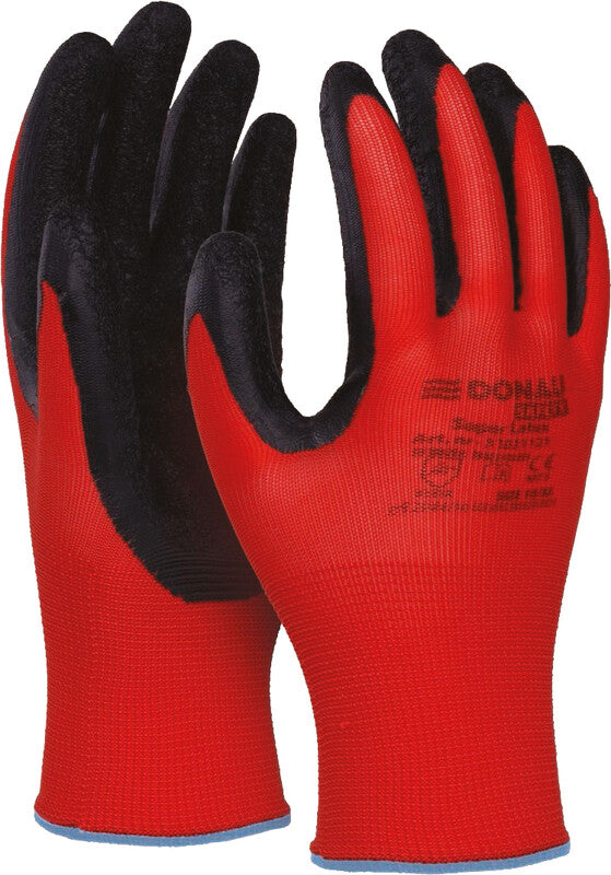 Office products Arbeitshandschuhe – XL, 10 Stück – Polyester, Latex, EN 388, EN 21420, Rot/Schwarz