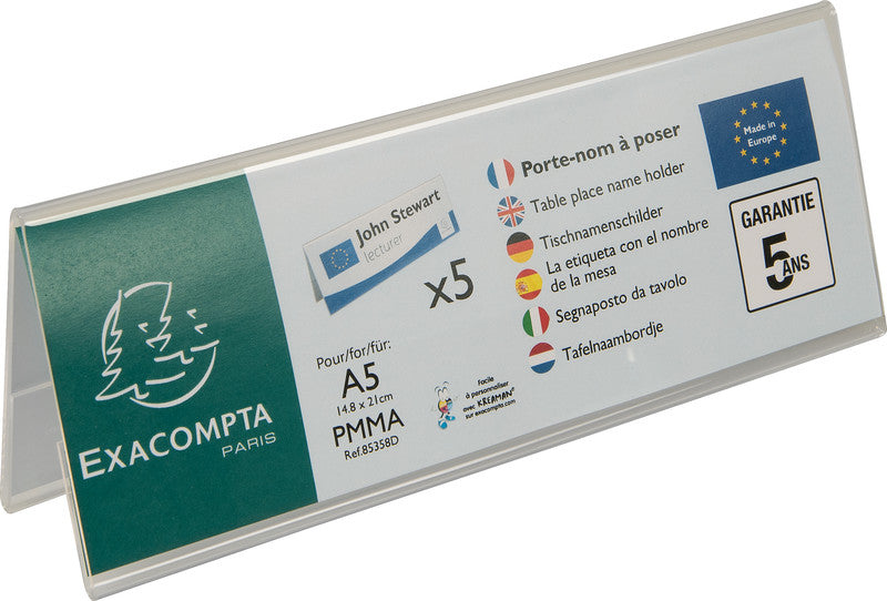 Exacompta Kennzeichnungstasche 85358D – für A5 – UV-beständig – transparent – Acryl – 5 Stk.