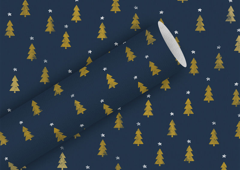 Braun + Company Geschenkpapier – Tiny Trees – Kraftpapier, 70 g/m2, recycelt – 700 × 2000 mm – Indigo