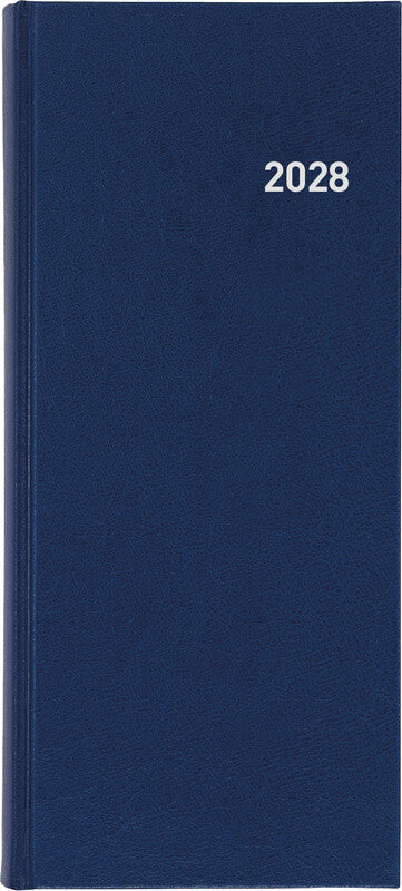 Biella Langformat Tower Agenda – 1 Tag/2 Seiten, Gebunden, 13,5 × 31,5 cm, 2028, Dunkelblau, FSC