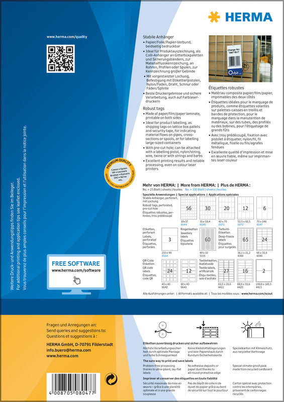 HERMA Schmucketiketten – Papier, 600 Stk, 100 Bogen, 70×148,5 mm