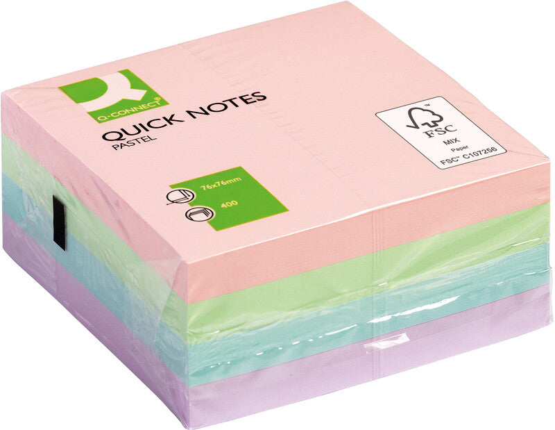 Q-Connect Haftnotizen Quick Notes – 76×76 mm – mehrfarbig, 400 Blatt, FSC