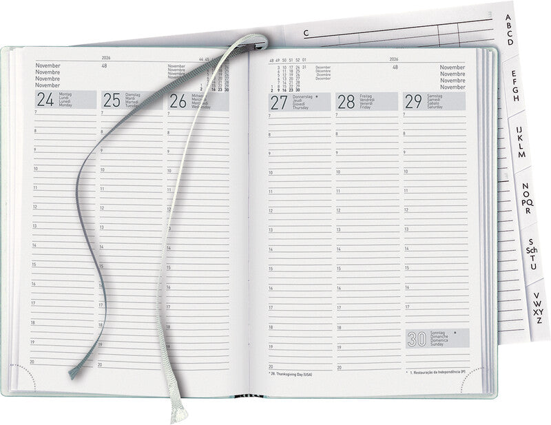 Biella Terminia Agenda – 1 Woche/2 Seiten, gebunden, 14,5 × 20,5 cm, Jan–Dez, schwarz, FSC