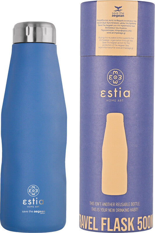 Estia Trinkflasche – 5 dl – Edelstahl, isoliert, Schraubverschluss, auslaufsicher, BPA-frei – Denim Blue