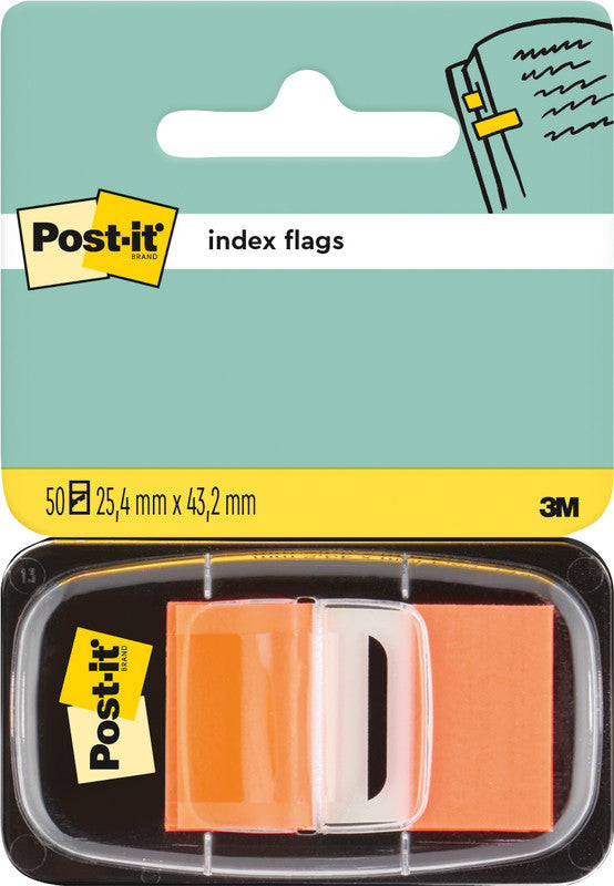 Post-It Register – 25 × 43 mm, Kunststoff, orange, mit Dispenser, rückstandsfrei ablösbar