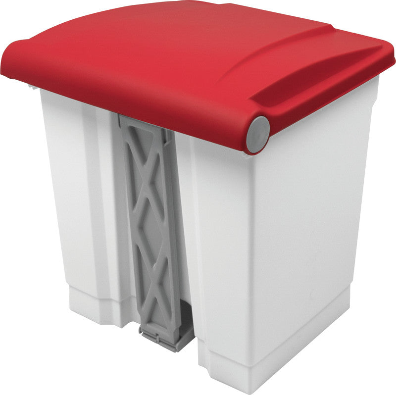Helit Abfallcontainer the step – 30 l – mit Deckel – Kunststoff, weiss – B × H × T 410 × 440 × 400 mm